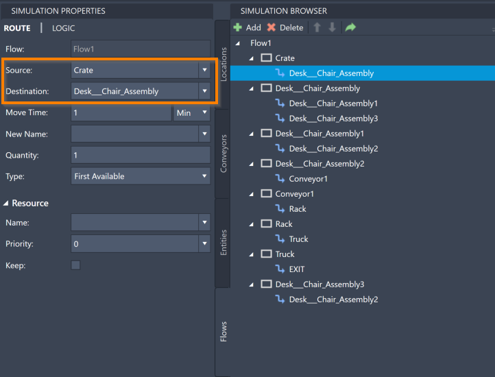 Flow Source and Destination Boxes