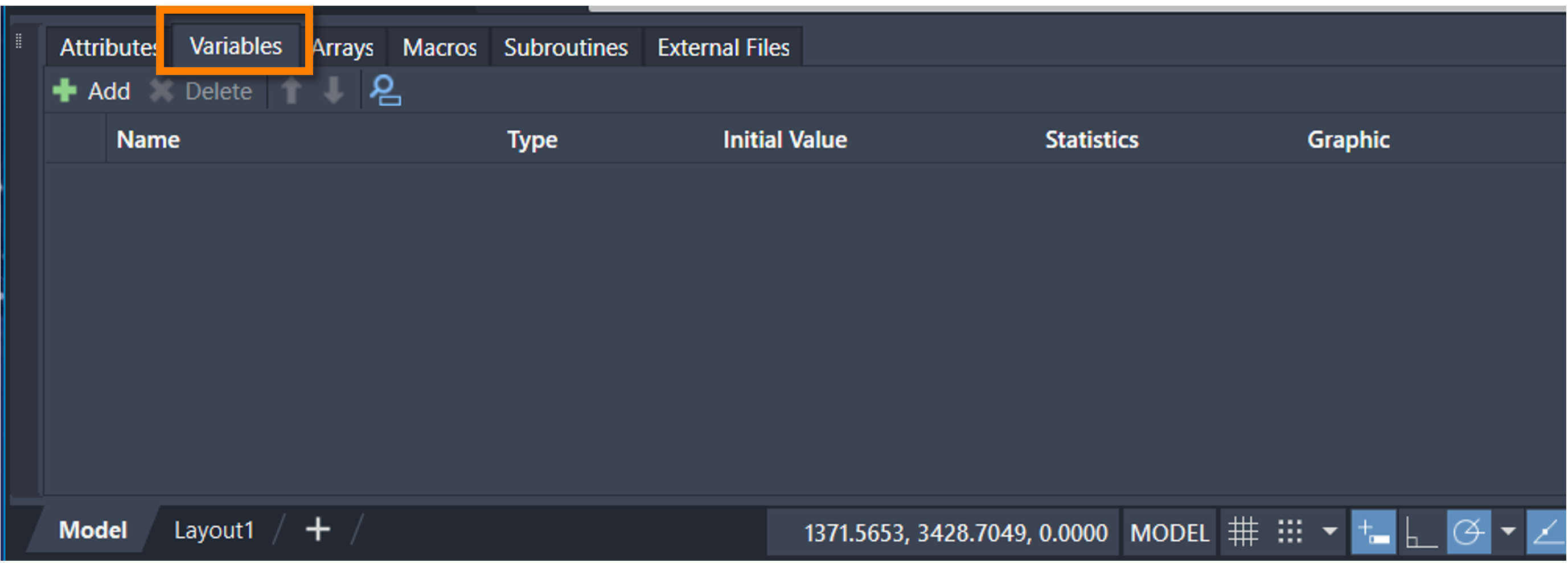 Model Elements Variables Tab