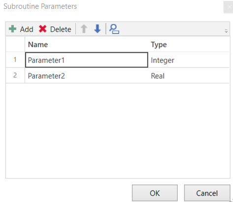 Screenshot of Subroutine Parameters window