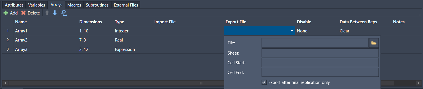 Screenshot of exporting the contents of an array to an Excel spreadsheet